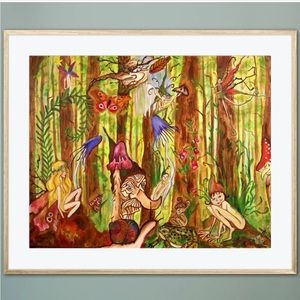 Forest Faeries Fine Art Print Oil Painting Fantasy Celtic Fairy Folklore Woods